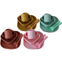 4Pcs Food Grade Silicone Kids Tableware, Unbreakable Heat Resistant Square Plate, Bowl, Cup, Spoon and Fork Set