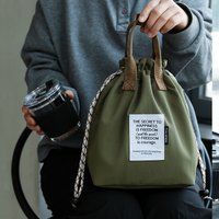 Japanese Korean Lunch Bag Cotton Canvas Drawstring Handbag Portable Thermal Insulated Picnic Food Storage Bento Box Bag Tote