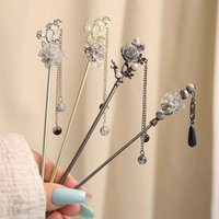 Elegant Chinese Flower Tassel Hair Stick Durable Metal Alloy Hair Stick Exquisite Floral Hairpin Trendy Jewelry Hair Accessory