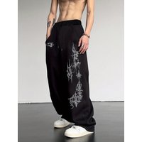 Men's Casual Sport Pants, Thorn Cross Pattern Print Sweatpants, Drawstring Loose Wide-Leg Casual Trousers, Men's Pants Suitable