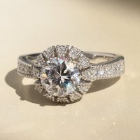 Luxury Female Rings 925 Sterling Silver Crystal White Round Zircon Stone Sunflower Engagement Ring Wedding Jewelry Gift