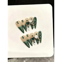 10PCS Stiletto Handmade Press On Nails,Advanced Whitening Style,Suitable For Festivals Parties And Daily Wear.