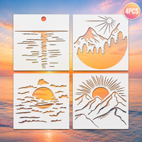 4PCS 7.9 x 7.9 inch Sunset Mountain Landscape Stencils Reusable Painting Templates for DIY Wall Fabric Canvas Decor