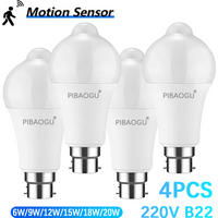 4PCS Led Bulb Radar Motion Sensor B22 220V 20W 18W 15W 12W 9W 6W Light Bulb Auto On Off Sensor Infrared Motion Detect Night Lamp