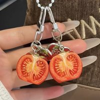 Red Tomato Keychain Novelty Realistic Resin Fruit Charm Heart Metal Tag Pendant for Phone Case Backpack Hanging Keychain Gifts