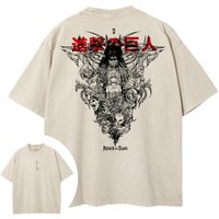 Attack on Titan Men's and Women's Washed T-Shirt Eren Yeager Summer Spring Anime Tee Retro Distressed Trendy Brand Short Sleeve