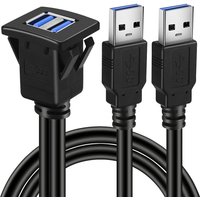 1m/2m 2 Ports Dual USB 3.0/2.0 Male To Female Extension Cable Flush Mount Dash Mount Panel Mount Cable for Car Boat Dashboard