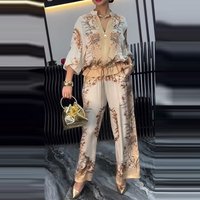 Fashionable Flower Print Suit Women Casual V-neck short-sleeved Top Coat High-waisted Wide-leg Trousers 2-piece Summer New Suit