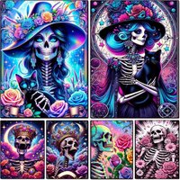 DIY 5D Diamond Painting Kit,Skull Rose Skeleton Full Drill Diamond Embroidery Art, Mosaic Cross Stitch for Home Wall Decoration