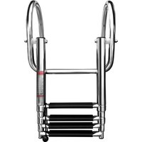 Marine 4 Step Pontoon Boat Ladder, Stainless Steel Telescoping Folding Ladder with Pedal and Safe Handrails