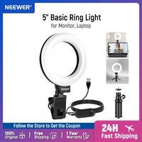 NEEWER BASICS 5" Bi-color Mini Ring for Video Conference Lighting Clip on Light Kit with Desk Tripod for Laptop Computer Monitor