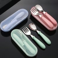 3pc/set Children's Portable 304 Stainless Steel Spoon Fork with Box, Useful Tableware Feeding Cutlery,Baby Shower Gift