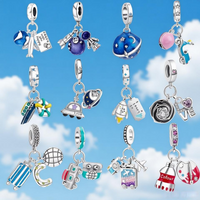 Original 925 Sterling Silver Travel Airplane Ship Suitcase Series Pendant DIY Charms Bracelet Accessories Women Fashion Jewelry