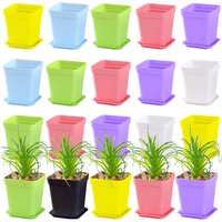 10pcs 7x7cm Plastic Square Flower Pot with Cover Garden Balcony Office Desktop Flower Pot Plant Growing Container