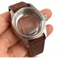 Pilot Watch Case+Leather Band Diver 36/39mm for NH35 NH36 NH70 NH72 ETA PT5000 Miyota 8215 Movement Set Glass Back Watch Parts