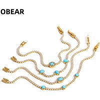 Stainless Steel Turquoise Tennis Bracelet, 18K Gold Plated Cubic Zirconia Inlaid Bracelet, Stackable Fashion Jewelry for Women