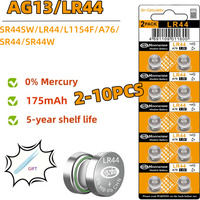 2-10PCS 1.55V LR44 AG13 LR1154 Button Battery 357 SR44 RW82 SR1154 Zinc Manganese Button Cell Watch Toys and Electronic Products