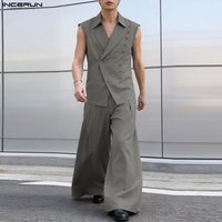 INCERUN Men's Sets Solid Lapel Sleeveless Blazer Wide Leg Pants Two Piece Sets Streetwear 2026 Men Matching Sets Tracksuits Man