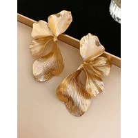 Exaggerated Big Petal Flower Liquid Multilayer Textured Drop Earrings for Women CCB Smooth Creative Jewelry Girl Gift