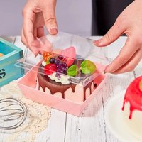 50PCS Charcuterie Boxes with Clear Lids 4 Inches Pink Bento Cake Boxes Disposable Food Container for Sandwich Cake Slice