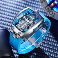 OBLVLO Men Automatic Watch 42mm Tonneau Mechanical Wristwatch Luminous 50M Waterproof Skeleton NH05