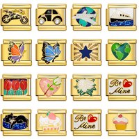 URING Fashion Gold Color Butterfly Flower Cat Airplane Italian Charm Fit 9mm Stainless Steel Bracelet DIY Jewelry For Women Men