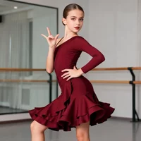 Kids Latin Dance Dress Practice Dresses Latin Performance For Women Girls Spandex Competition Examination Dance Skirt 3 Colors
