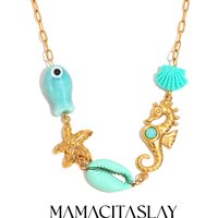 MamacitaSlay 316L Stainless Steel Ocean Charm Necklace 18K Gold Plated Waterproof Jewelry For Women Beach Vacation Daily Wear