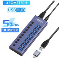 4/7/10 Ports USB 3.0 Hub Multiple Splitter 12V Power Adapter with On/off Switch USB Splitter High Speed Hub for MacBook Laptop