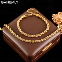 GANEMLY 316L Stainless Steel Twist Wound Chain Necklace Bracelets Waterproof Jewelry Charm Gold Color Collar Fashion Lady Gift