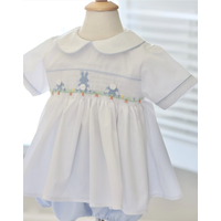 0-6Y Baby Girl White Handmade Smocked Outfit Suit for Birthday Eid Photography A44