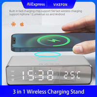LED Digital Date Thermometer Time Alarm Desk Table Clock Alarm 3 in 1 Wireless Charging Stand for iPhone 12 13 14 15 16 Samsung
