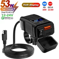 Motorcycle USB Charger PD QC3.0 Fast Charging 60W 12-24V with Switch Voltmeter Waterproof for Car Motorcycle ATV UTV Boat RV