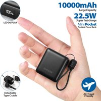 Mini Power Bank 10000mAh 22.5W Fast Charging Built-in USB-C Cable Pocket-Sized Portable Charger for iPhone 17/16 Samsung