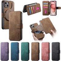 Magnetic 2 In 1 Flip Cover Magsafe Case For iPhone 17 Pro Max 12 13 14 15 16 Pro Max Plus 16E 17Air Macsafe Card Leather Wallet