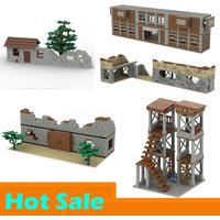 MOC Parts Military Battlefield WW2 Ruins Weapons Fortress Blockhouse Model Building Blocks Army Architecture Bricks Toy Kid Gift