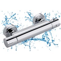Shower Mixer Tap with Thermostat, 38°C Safety Button, Round Chrome Thermostatic Mixer for Bathroom & Bathtub, Surface-Mounted