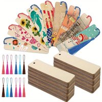 Wood Blank Bookmark DIY Wooden Craft Bookmark Rectangle Hanging Tags Unfinished Gift Tags Holes Jute Ropes Tassel for DIY Crafts