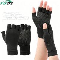 1Pair Copper Arthritis Compression Gloves Women Men Relieve Hand Pain Swelling and Carpal Tunnel Fingerless for Typing, Support