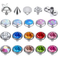 ZS 1 Piece Colorful CZ Crystal Dermal Piercing 3/4MM Opal Dermal Anchor Tops Gem Skin Diver Titanium Bases Body Pierings Jewelry