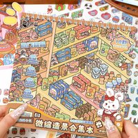 Cartoon Miniature Landscape Sticker Collection Decorative Visual Stacking DIY Cabin Scene Sticker 3D Landscape Sticker Book