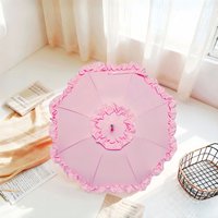 Sweet Lolita Umbrella Wooden Handle Ruffled Parasol Gothic Cosplay Photography Prop for Wedding Tea Party Costume Accessory
