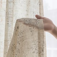 Vintage Linen Sheer Curtains, Floral Pattern, Sun Protection & Heat Insulation, Ideal for Bedroom, Office, Kitchen, Living Room,