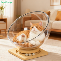 〔Jay〕42cm Transparent Cat Bed, Rotating Cat Nest with Interactive Toy Balls for Medium Cats