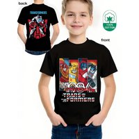 Optimus Prime & Bumblebee Classic Cartoon Pattern, Vibrant Print, Boys' All-Season Comfortable Soft Pure Short Sleeve T-Shirt