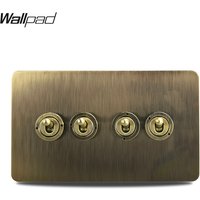 Wall Toggle Light Switch Antique Brass 4 Gang Metal Panel Wallpad H6 Series 4 Colors Options 146x86mm