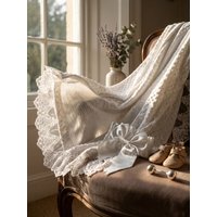 Lavish French Lace Baby Blanket Satin Bow Newborn Minky Dot Wrap Plush Gentle Softness Supreme Comfort Treasure Gift