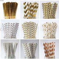 25pcs Foil Gold Silver Disposable Drinking Paper Straws Rainbow for Birthday Wedding Christmas Party Event Supplies