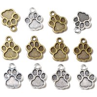 40pcs 15x11mm Antique Silver Plated Bronze Cat Or Dog Footprint Handmade Charms Pendant DIY Jewelry Making Accessories