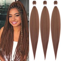 Brown Braiding Hair Pre 3 Packs Pre stretched Braiding Hair Yaki Texture Synthetic Hair Extension Itch Free Hot Water Setting